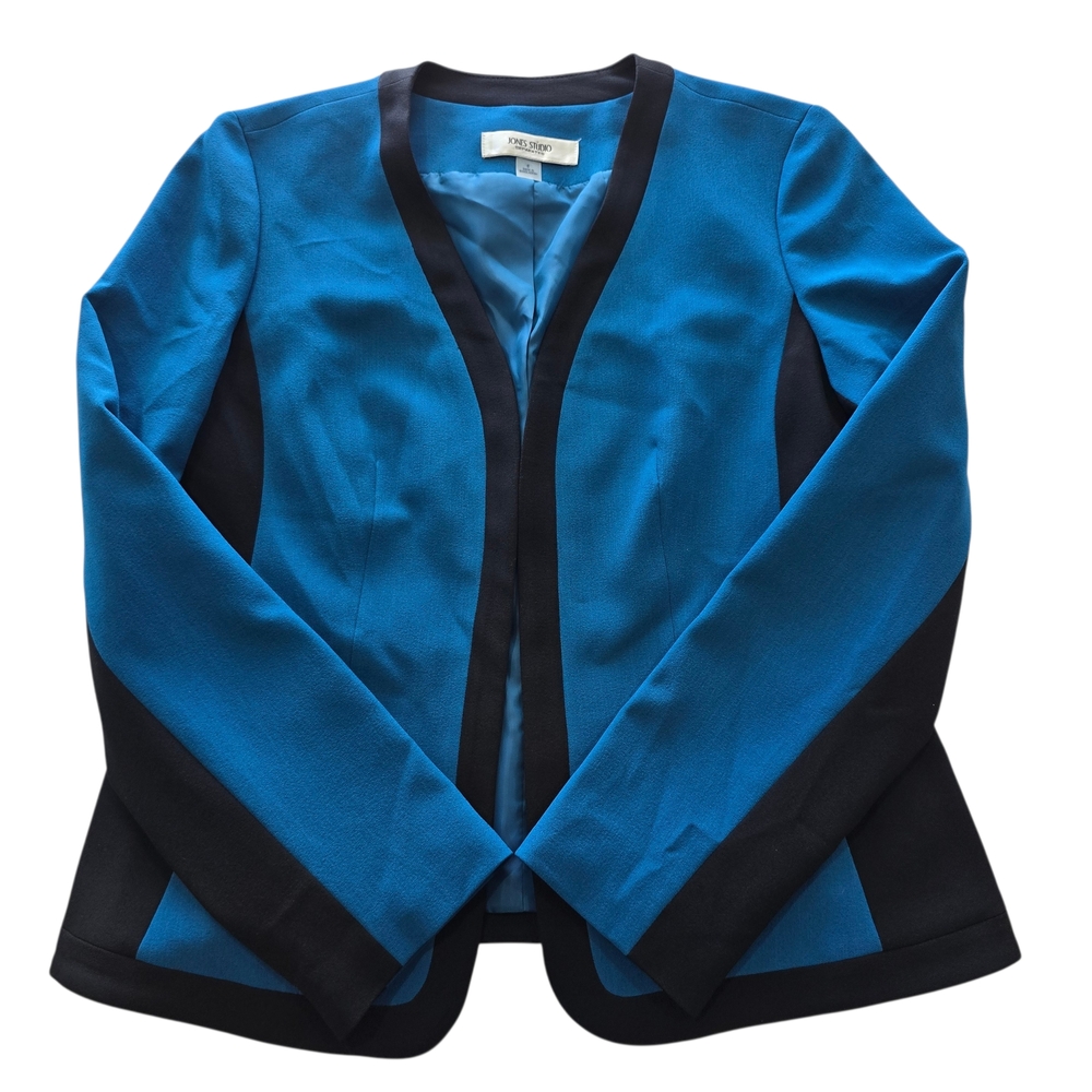 Jones Studio Separates New York Blue and Black Open-Front Blazer Jacket Size 8